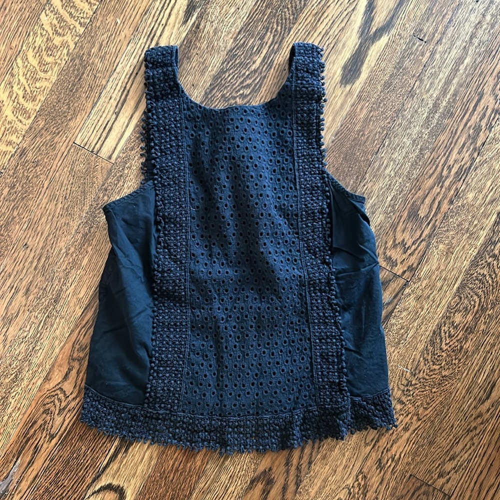 Who What Wear Black Eyelet Crochet-Trim Tank